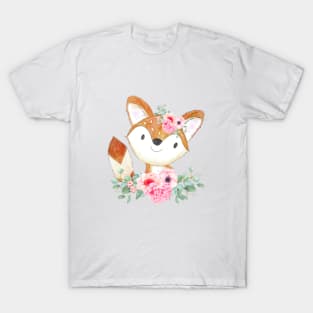 Fox girl with pink flowers T-Shirt